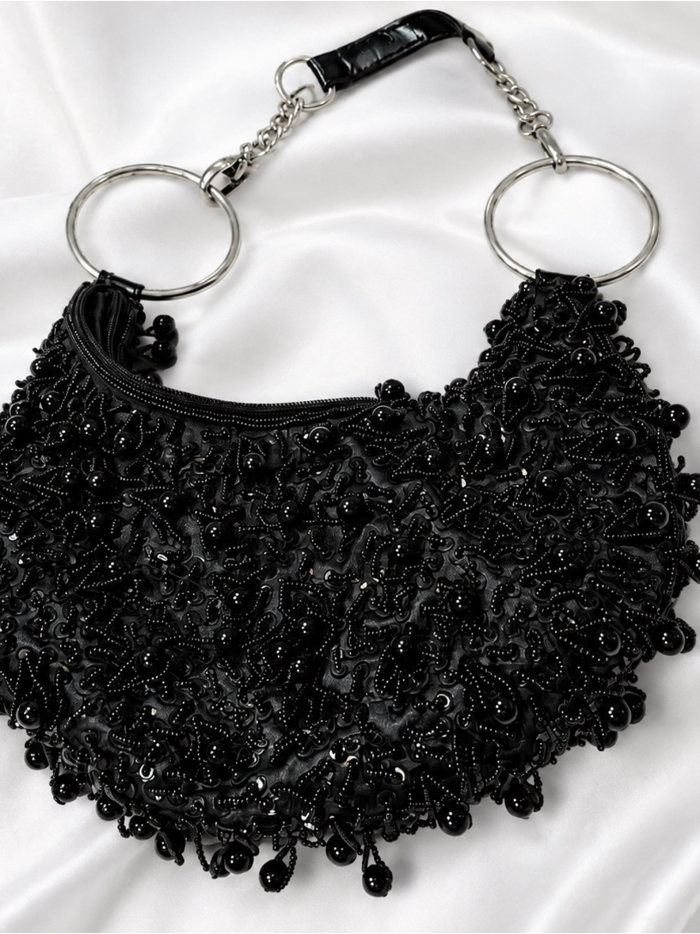 ALDO Vintage Black Beaded Sequin Evening Shoulder Bag Y2K Party Glam Clutch - Picture 3 of 12